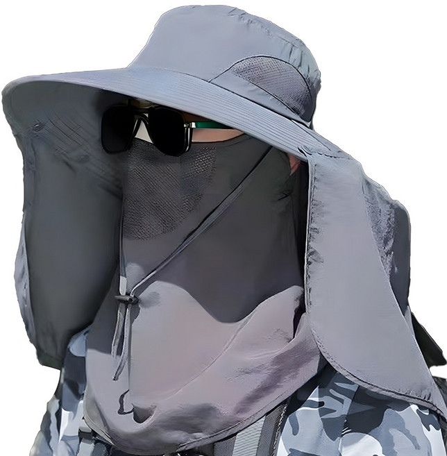 등산 낚시 캠핑 자외선차단 사파리 모자, 다크그레이