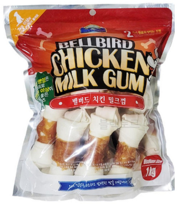벨버드 강아지 치킨 밀크껌 미디움, 혼합맛(치킨/우유), 1kg, 2개