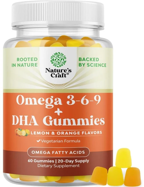 호주 네이처스 크레프트 Natures Craft Vegetarian Omega 3 Gummies 베지테리안 오메가3 6 9 + DHA 구미 레몬오렌지맛, 5개, 60정 - 쿠팡