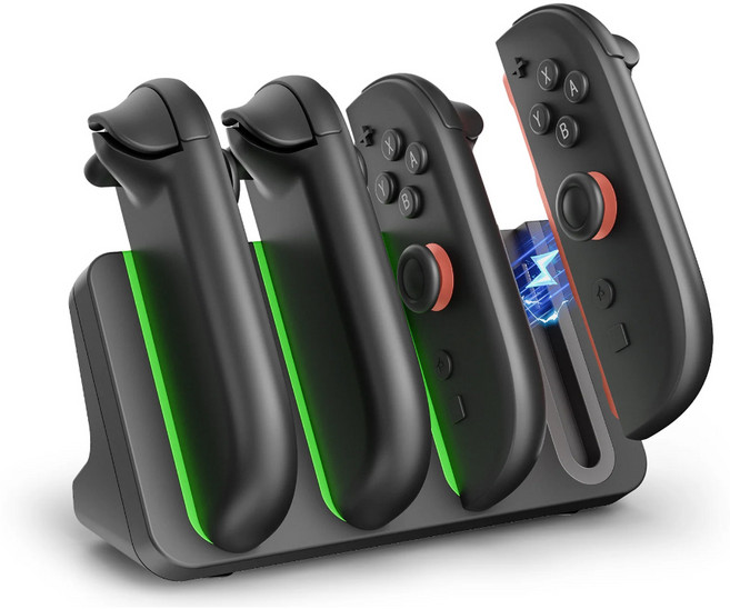 IINE Nintendo Switch Joy-Con 四合一LED手把充電座, 黑色, 1個, L1102