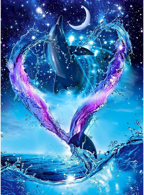 대진 보석십자수 43x53 사이즈 대형 금전운 보석 십자수, 돌핀물보라야경, 1개