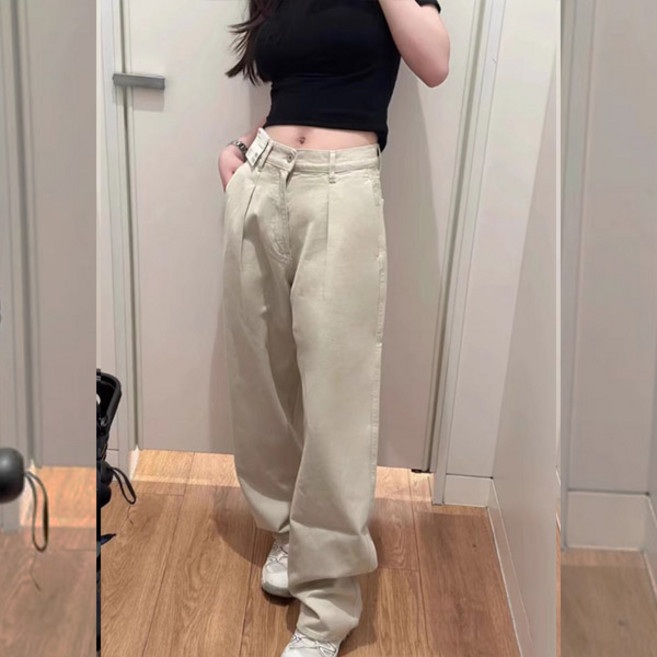 스토리원 여성 원핀턱 와이드 코튼팬츠 면바지 WM-FWBT023