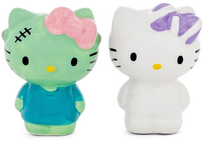 Silver Buffalo Sanrio 헬로 키티와 친구들 마이 멜로디 앤 쿠로미 3D 조각 세라믹 소금 및 후추 쉐이커 세트, 산리오 헬로 키티 크리스마스
