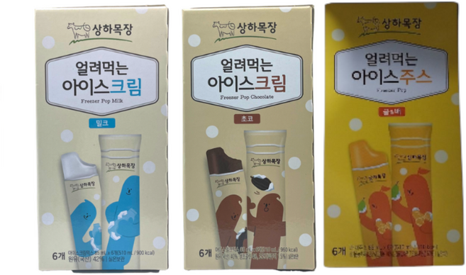 매일유업 상하목장 얼려먹는 아이스크림 초코 6개 + 밀크6개 + 귤&배 6개, 1세트, 85ml