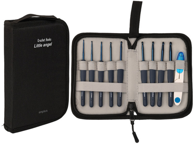 앙플러스 프리미엄 뜨개질 코바늘 파우치 세트, 1개, Black