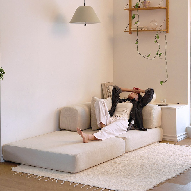 어반스튜디오 베어 1인 코너형 패브릭 모듈 압축 소파 쇼파베드 4colors, 크림화이트