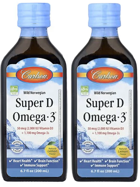 1+1 칼슨 야생 노르웨이산 오매가3 슈퍼 비타D 오메가3 천연 레몬 200ml, 2개 - 쿠팡