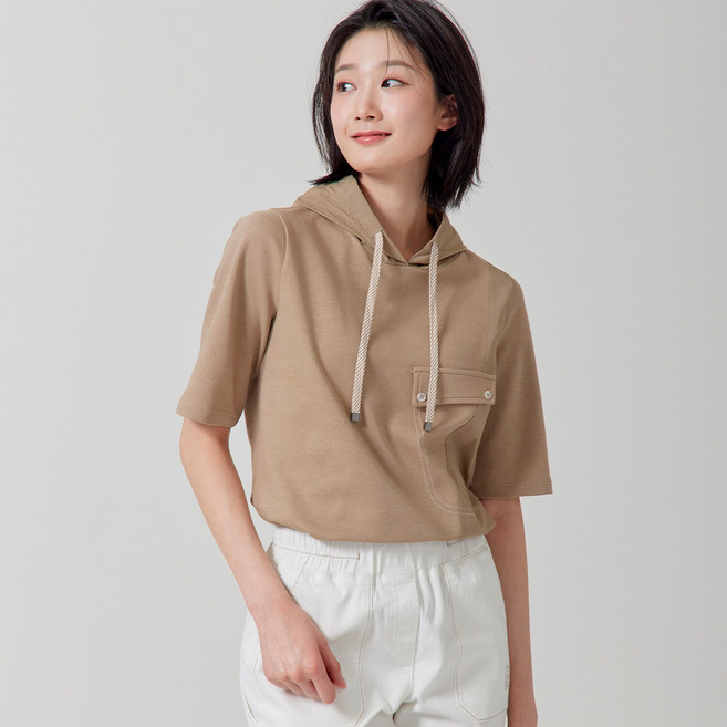 지센 2컬러 젤라또 포켓 장식 5부 후드 티셔츠 LCTSP330DH5573948