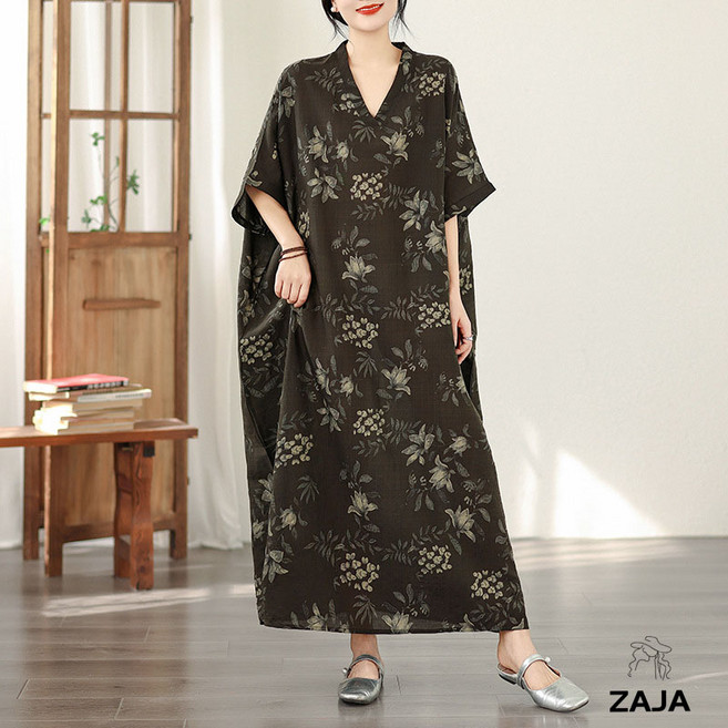 ZAJA 체형커버 여름 빅사이즈 반팔 롱원피스 바캉스룩