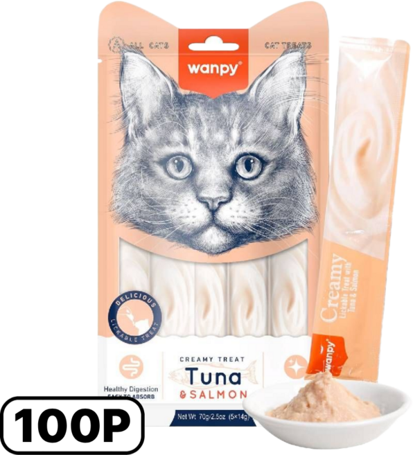 완피 크리미 퓨레 짜먹는 고양이 간식 대용량, 100개, 14g, 참치 + 연어 혼합맛