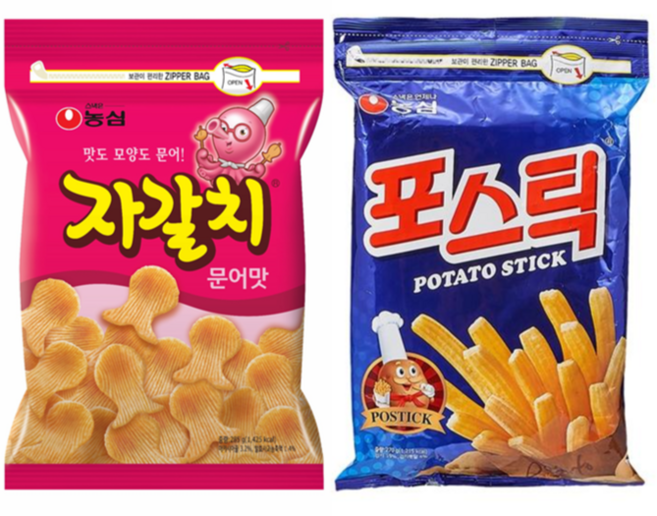 농심 자갈치 300g + 포스틱 280g 대용량 지퍼백 과자 세트, 1세트
