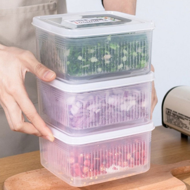 사각 물빠짐 두부통 채반과일통 냉동야채보관통 전자렌지용용기 1100ml, 1개