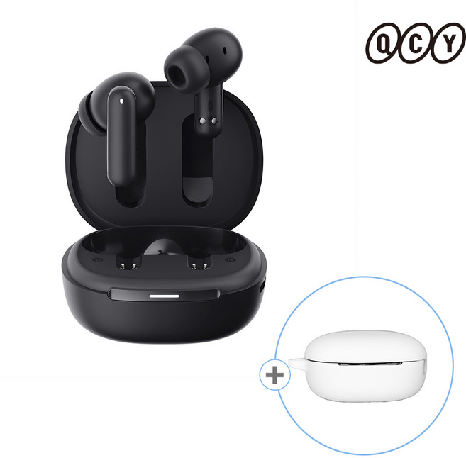 QCY HT16 멜로버즈 무선 블루투스 게이밍 이어폰 ANC 노이즈캔슬링 + 실리콘 케이스, HT16 멜로버즈 블랙 + 실리콘케이스 화이트