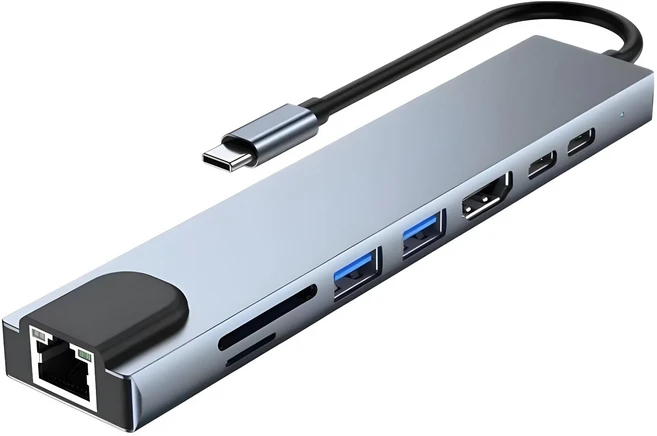 USB 8 in 1 타입 C 4K HDTV 허브 어댑터 (SD TF RJ45 카드 리더 PD 고속 충전 기능 포함) 맥북 노트북 컴퓨, 03 8 in 1(100M RJ45)