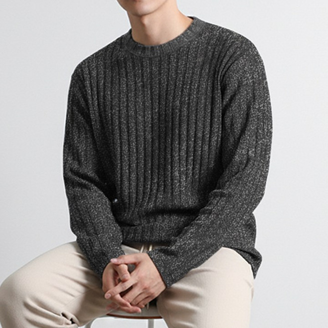 [투뎃] 남성용 데일리 라운드넥 골지 긴팔 티셔츠