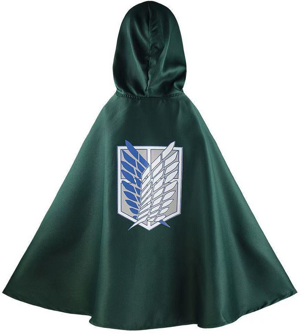 진격의 거인 코스프레 의상 조사병팀 에렌 미카사 부대장 유니폼 검은색 망토, 단색 녹색 망토-L