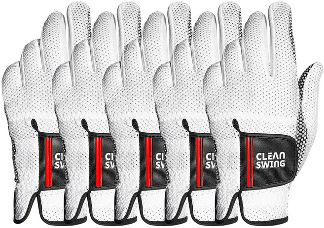 콘티네 클린스윙 남성용 왼손 쿨메쉬 골프장갑 물세탁가능, 남성용(왼손), 5개, 블랙/레드