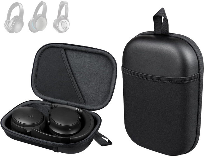 SOULWIT 호환 보스 퀘이트컴포트 QC35/QC35II/QC45/QC Ultra/QC Ultra(2세대)/QC25/QC SE헤드폰 휴대 케이스 경질 EVA 카라비너가 포함, 1개, Black, QC