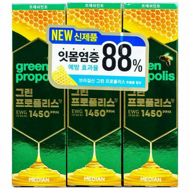 메디안 프로폴리스향 홈패밀리치약 프레쉬민트100g3개, 100g, 1개
