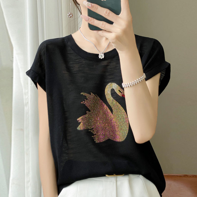 별후이 여성용 여름 빅 사이즈 면마 반팔 티셔츠 루즈핏 핫피스 면마 얇은 니트티셔츠0d7g08LL