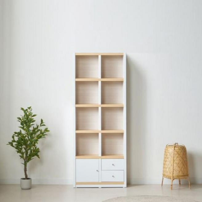[유앤미가구] 높은 책장 서랍형/일반형 5단 책장 홈오피스 아이방 서재방, 메이플화이트, 서랍형