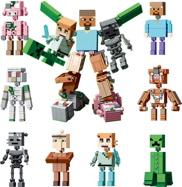 FunKKU 픽셀월드 기사 몬스터 로봇 8in1 블럭세트 레고호환블록 pcs539 어린이날선물, 1개, 결합