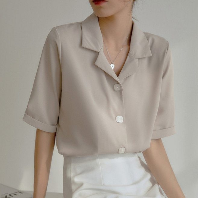 여성 브이넥 반팔 블라우스 여름 데일리룩 하객룩 출근룩으로 셔츠