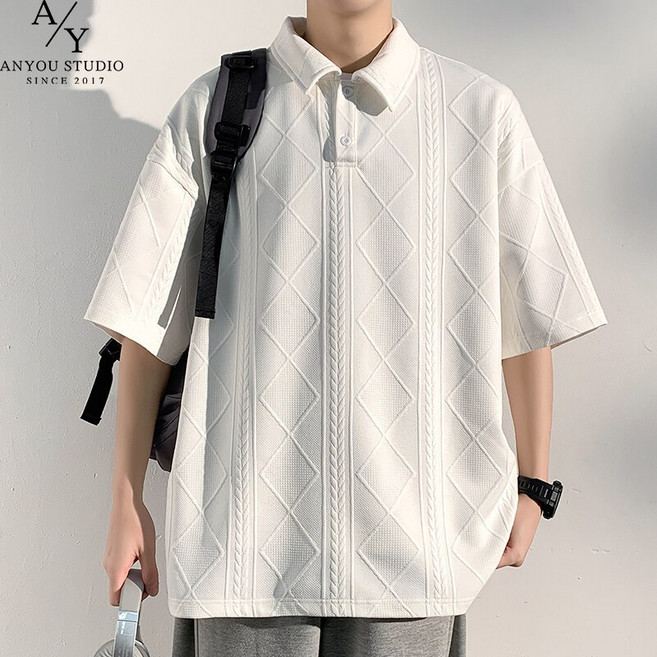 ANYOU 여름 남성 반팔 셔츠 캐주얼 루즈핏 상의