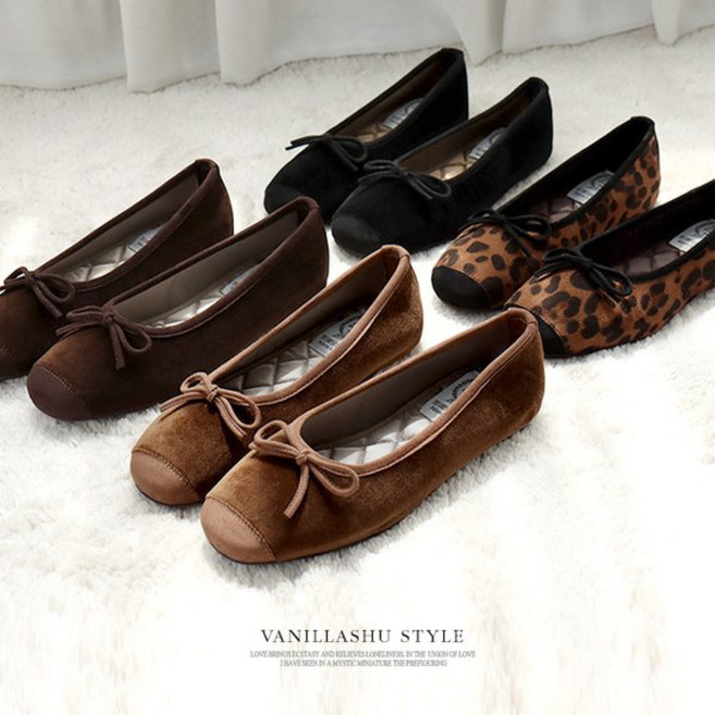 바닐라슈 샤벳르 리본 스웨이드 벨벳콤비 발편한 플랫슈즈 2cm