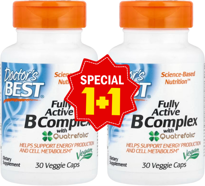 1+1 닥터스베스트 Quatrefolic 함유 완전 활성 비타민B 복합체 베지 캡슐 30정 나이아신 엽산 비오틴 판토텐산 함유 / 해외직구 미국정품, 2개