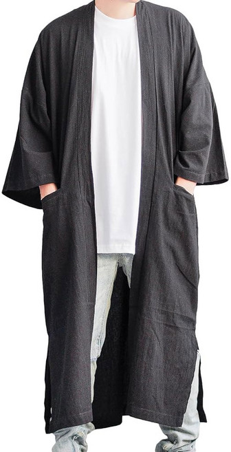남성용 롱 코튼 린넨 기모노 가디건 오버사이즈 노라기 재킷 남성 하오리 여름 유카타 비치 로브