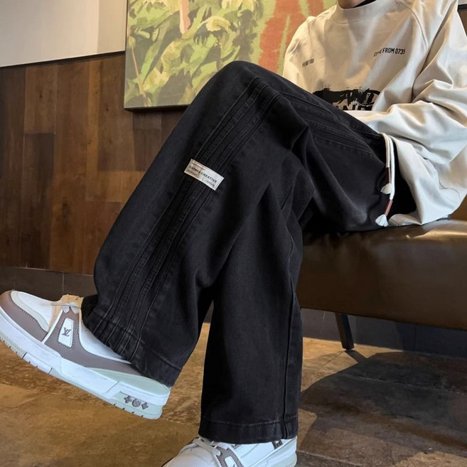 CBHV 주니어 바지 남자 유행 허리 밴딩 남자 봄가을 루즈핏 와이드 진