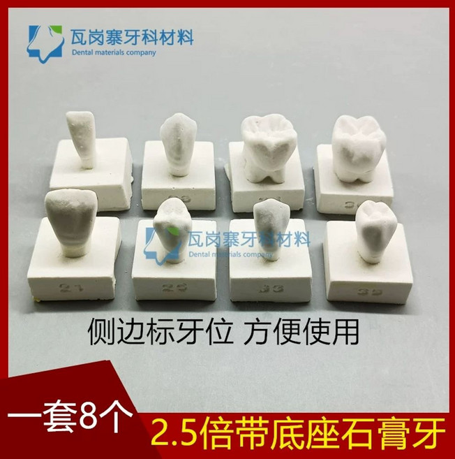 인공 앞니 임시 보조 접착 이빨 이 한박스 모형 실리콘 틀니 벌어진, 1개, G. 베이스가 있는 흰색 2.5x 석고 치아8개 세트