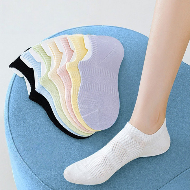 MJLP 여성 양말 순색 메쉬 압박 봄 여름 인비저블 양말 발목 양말 실내 양말 고무 페이크 양말 슈커버 운동 미끄럼 방지 5족 세트