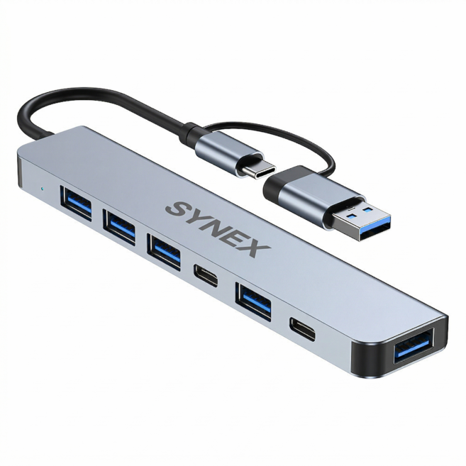 시넥스 고성능 USB 허브 C타입 허브 도킹스테이션 USB포트 USB멀티허브 USB-C 7 in 1, 1개, USB C - 7 in1