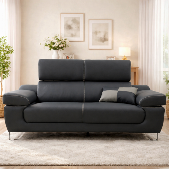 레브가구 릴리 3인 가죽소파 (전국배송 제주도배송), 네이비