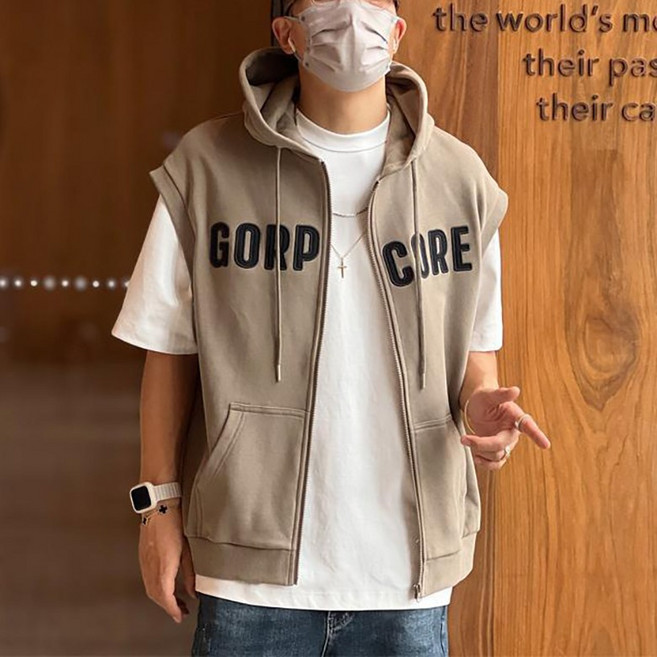 150kg까지 빅사이즈 남성 후드집업 베스트 데일리 캐주얼 오버핏 조끼 아우터 외투 숏재킷