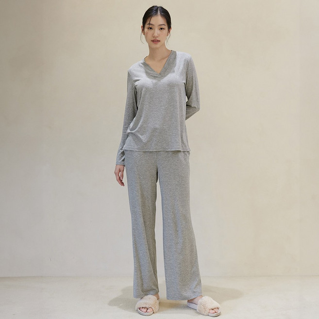 [허비쉬 본사]허비쉬 V넥 와이드 세트 - 멜란지그레이