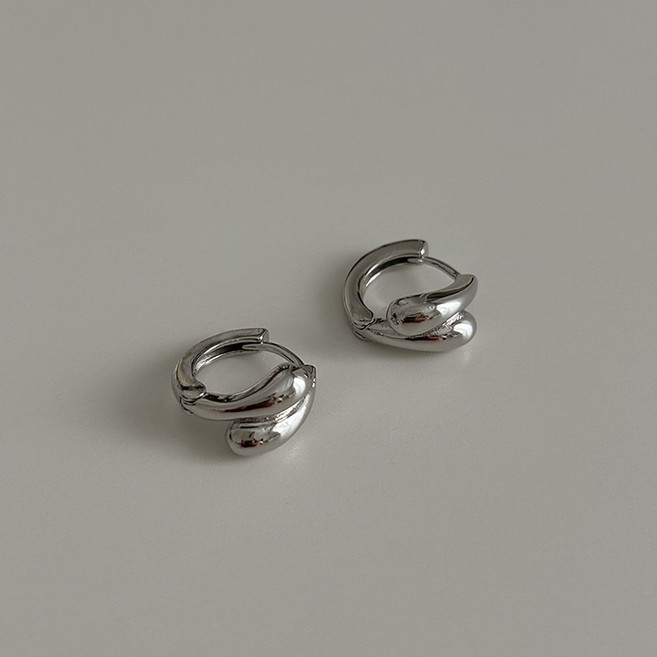 볼드 물방울 꼬임 실버 원터치 링귀걸이