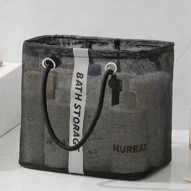 도원스타일 욕실 메쉬 수납백 방수 통풍 샤워가방 목욕가방, 블랙 Black