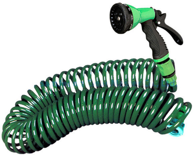 (주)에이스샵_코일호스+7기능 분사기 포함 7.5~20m 물분사기 정원용 세차용, 그린, 15m