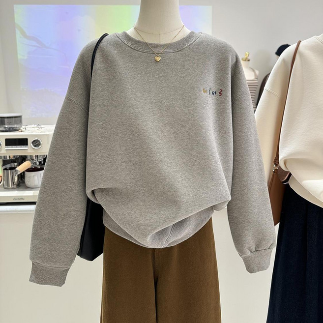 여성 기모 두꺼운 라운드넥 루즈핏 맨투맨