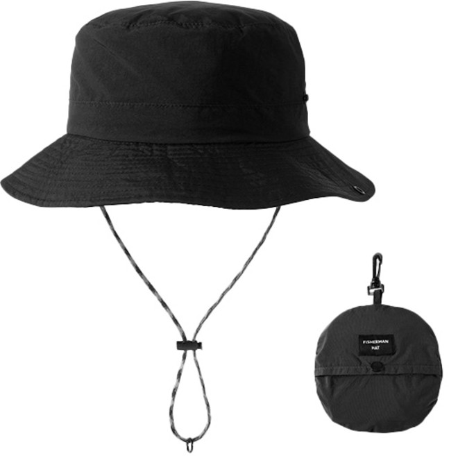 남녀공용 접이식 포켓 버킷햇 사파리 모자, 블랙
