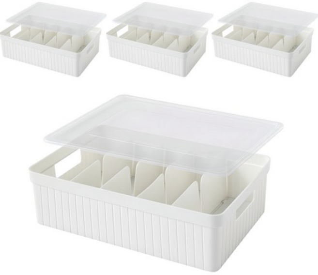 집이지 카니카니 양말 속옷 칸막이 정리함 세트, WHITE, 4개