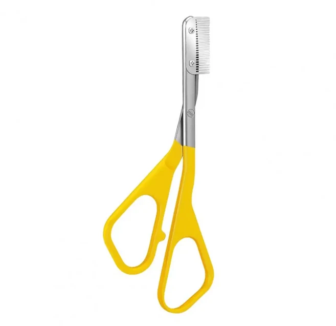 빗이 달린 눈썹 정리 가위 스테인리스 논슬립 정밀 눈썹 트리머 눈썹 제거 그루밍 도구, 03 YELLOW, 1