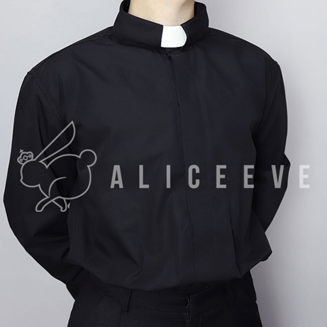 [앨리스이브] 남성용 사제복 신부복 로만 칼라 셔츠 블랙 코스프레 성당 의상