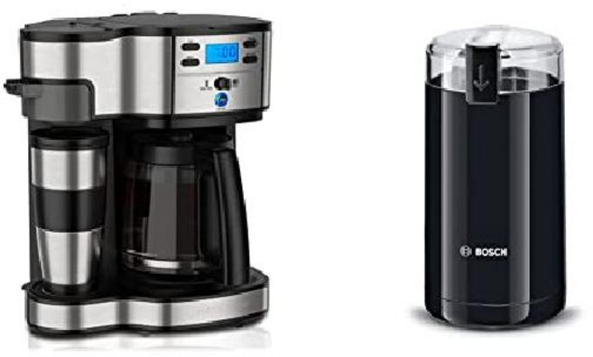 Hamilton Beach 해밀턴 비치 정품 커피메이커 49980A 전자동 커피머신, A 1.8리터, B 그라인더 포함 번들, 스테인레스 스틸-블랙