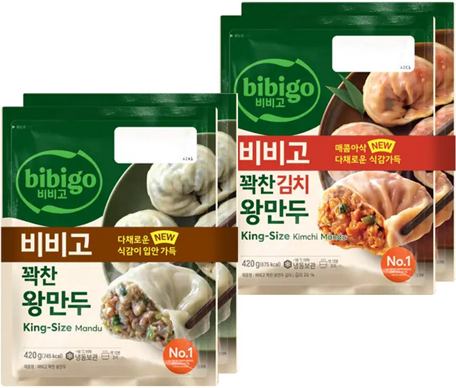 CJ 비비고 꽉찬 왕만두 420g 혼합 4개 (고기+김치 각 2개), 3세트, 1.68kg
