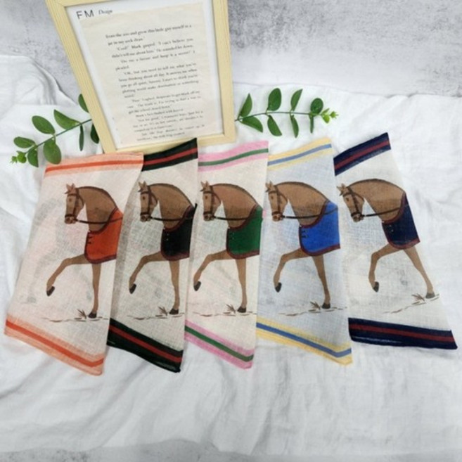 국산 린넨 여성 말 라인 미니 마름모 스카프