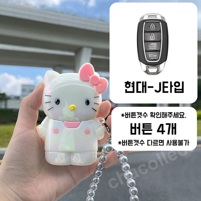 차콜렉트 키티 아이스 캐릭터 스마트키 케이스 키링 현대 기아 벤츠 BMW 자동차키 커버, 현대-J타입